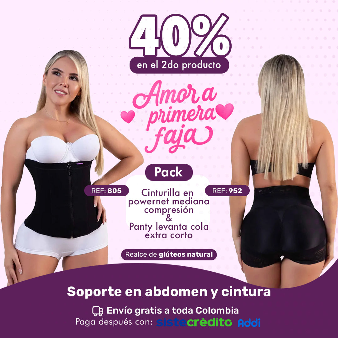 "Combo faja cinturilla 805 negra y panty levanta cola 952 negro Colombia"
"Cinturilla reductora 805 negra powernet compresión media Fajatex"
